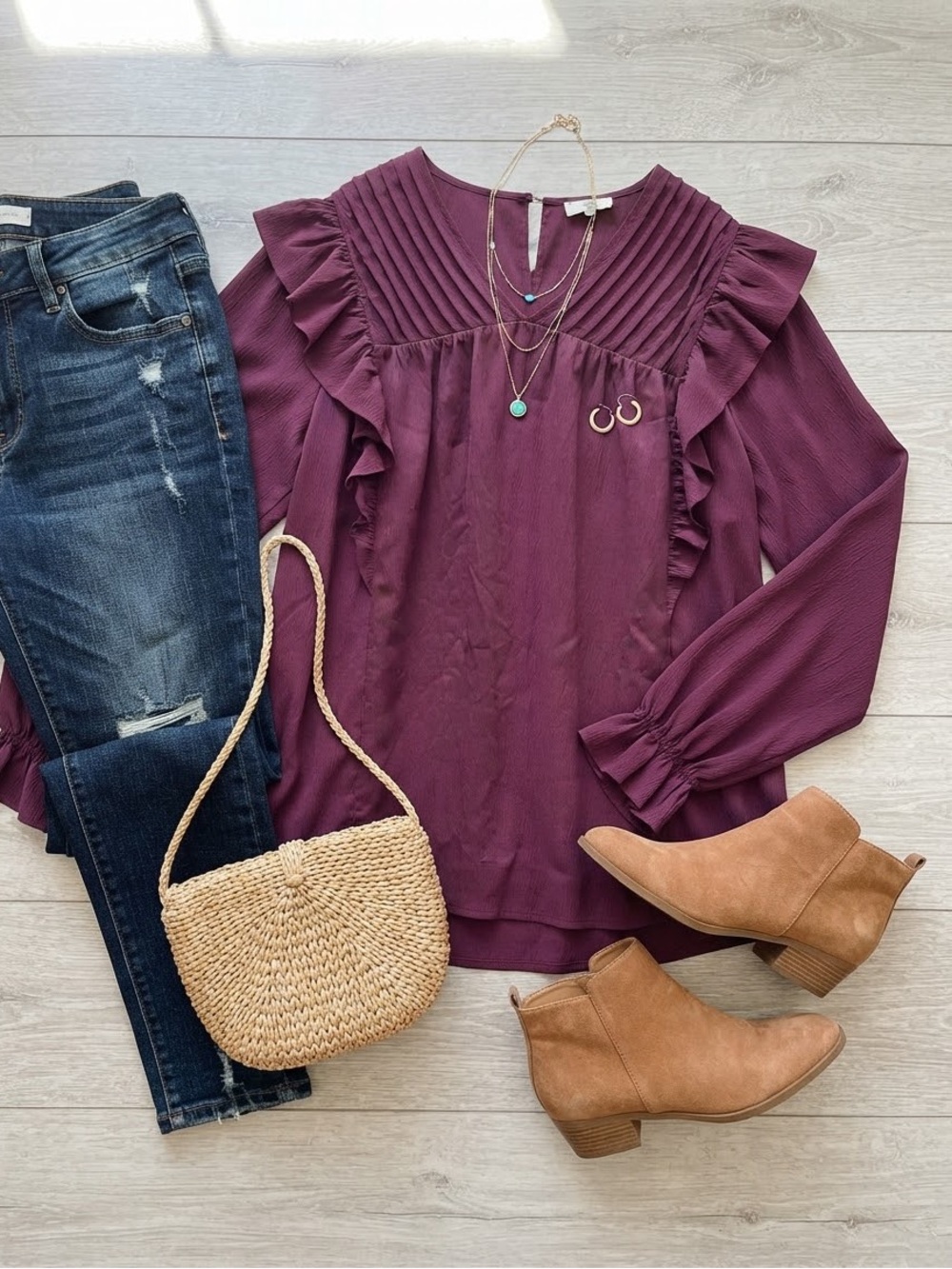 Entro long-sleeve pleated ruffle blouse